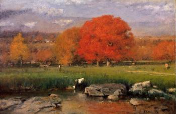 George Inness : Morning Catskill Valley aka The Red Oaks